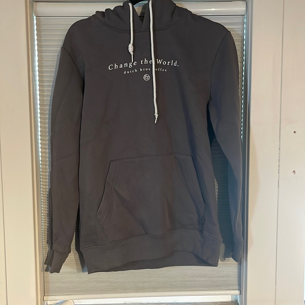 Dutch Bros Grey Hoodie Change the World logo